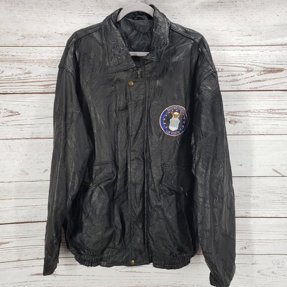 US Air Force Men's Black Genuine Leather Full Zip Jacket Size XXL - Picture 1 of 15